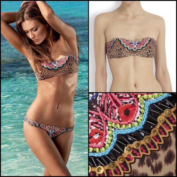 PILYQ Sequin Beaded Embroidered Leopard Cheetah Bandeau Bikini Tube Top - Picture 1 of 7